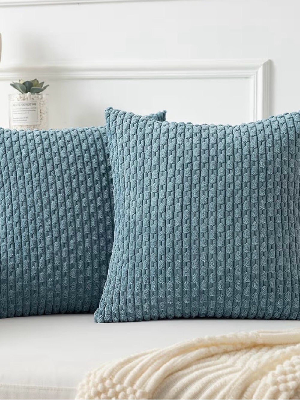 Textured Knit Throw Pillow Cover Pair in Blue Grey